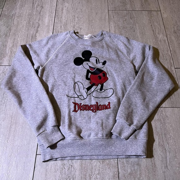 Disney Tops - Disney Sweater Womens Small Gray Disneyland Mickey Mouse Graphic Fleece Pullover